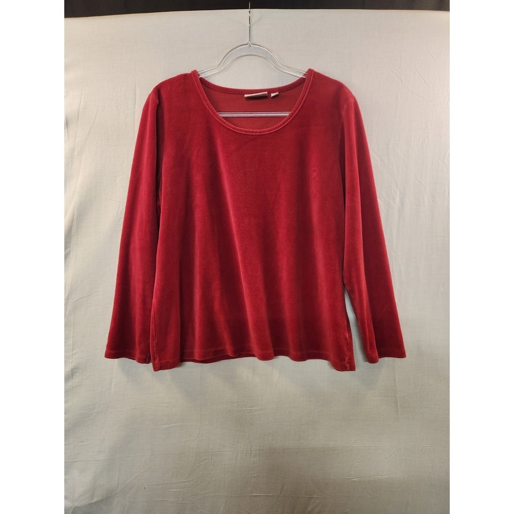 Denim & Co. Women's Red Suede Velvet‎ Tunic Top Size L Plush Cozy Festive Party